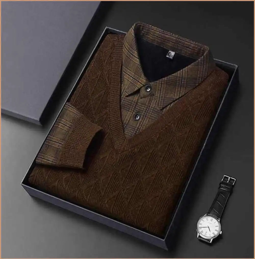 CARVELLI-Pull Chemise tricoté au style raffiné pour hommes